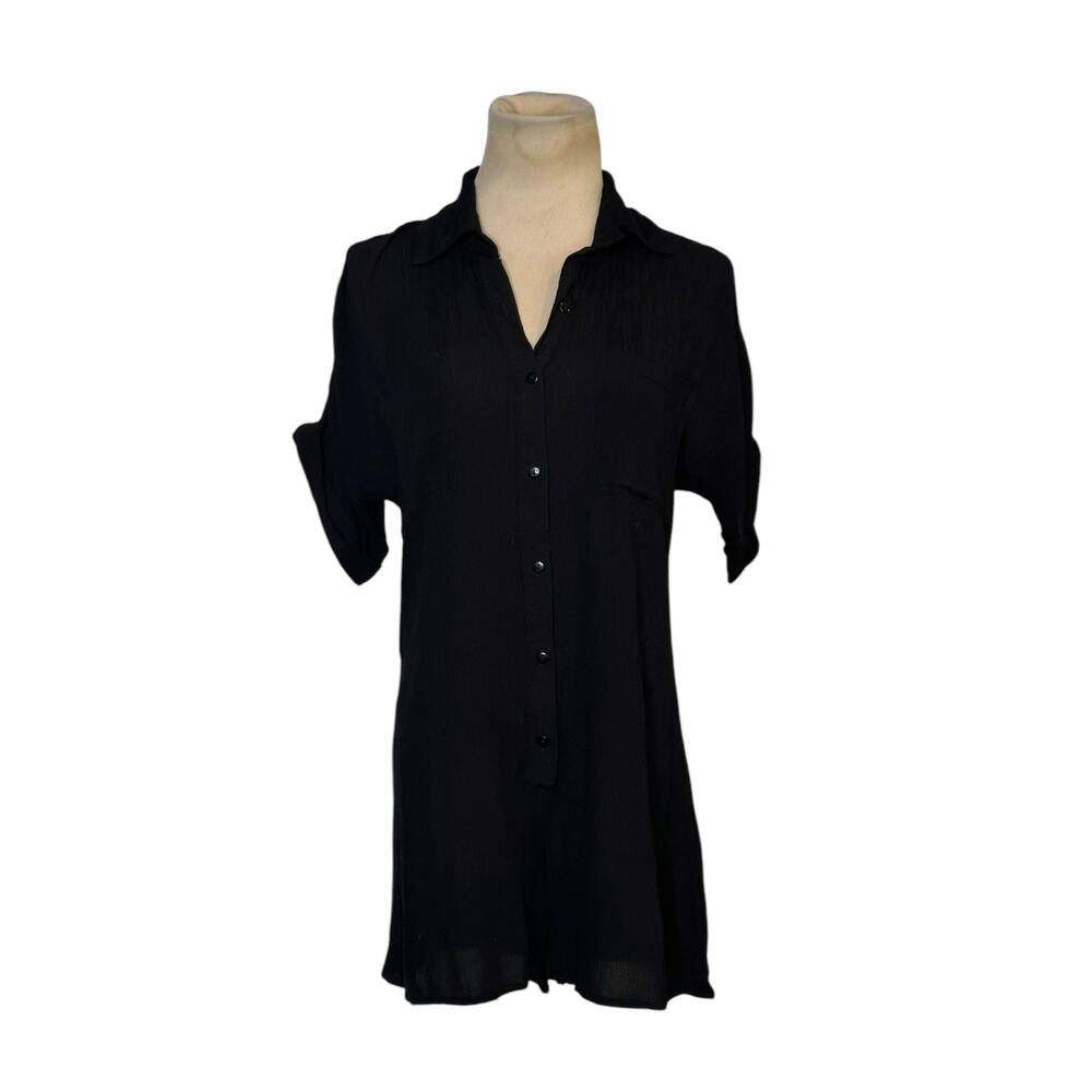 Nasty Gal black short cuffed sleeves buttoned romper size 4
